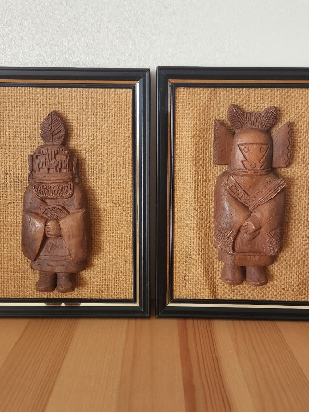 Vintage Framed Hopi Kachina Wood Carvings